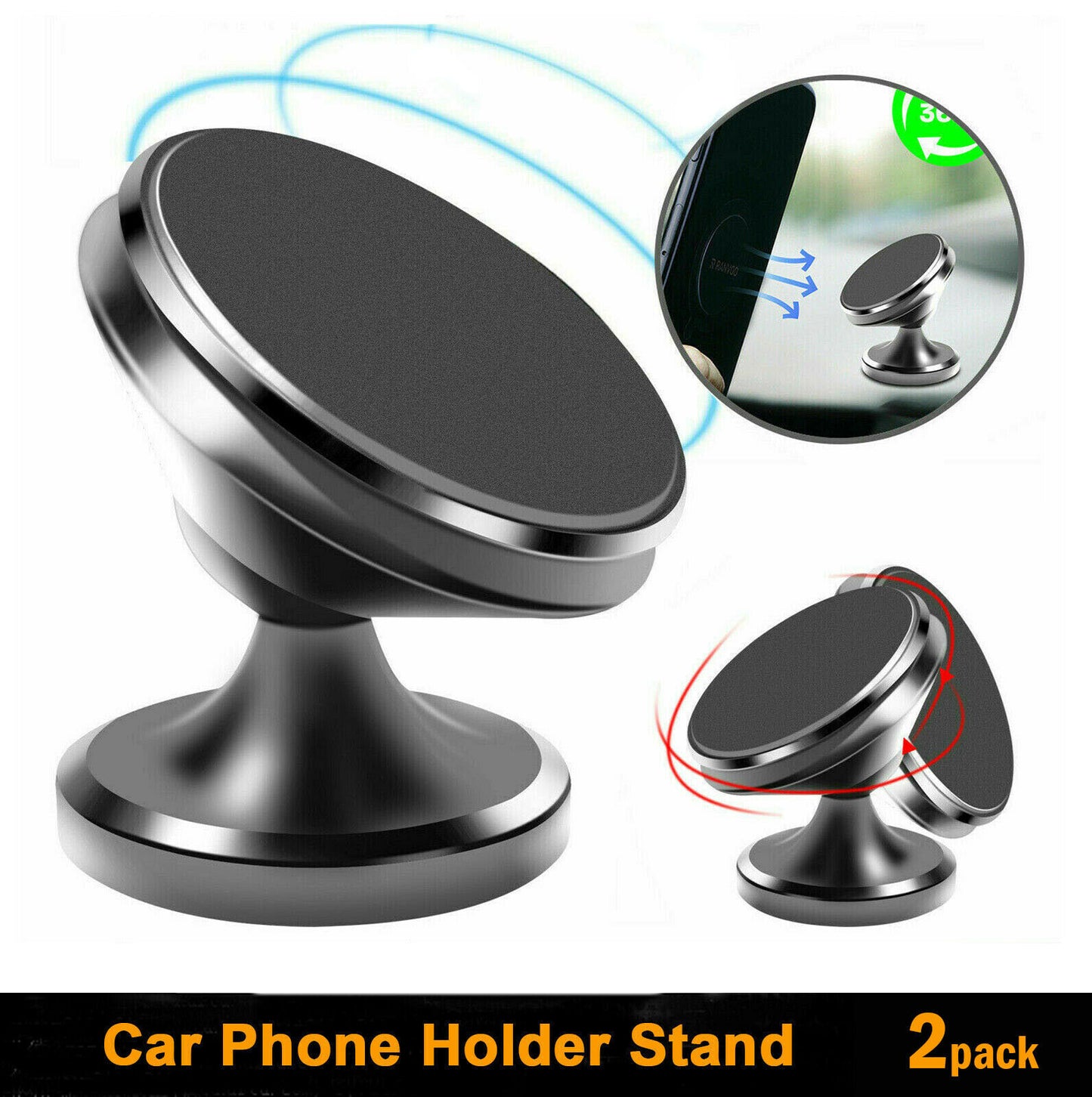 2 Pack Magnetic Car Mount Car Phone Holder Stand Dashboard For iPhone Android Samsung